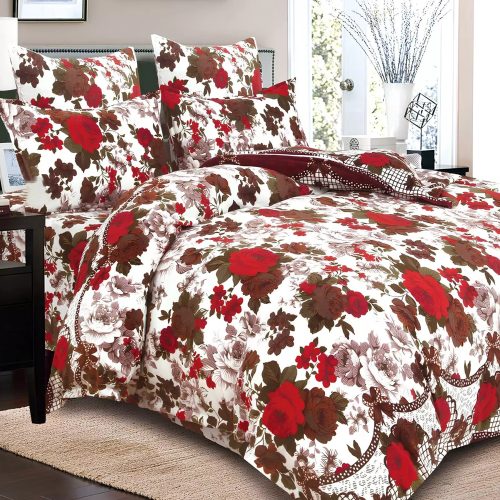 lenjerie cocolino crem cu trandafiri rosii