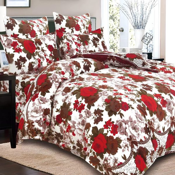 lenjerie cocolino crem cu trandafiri rosii