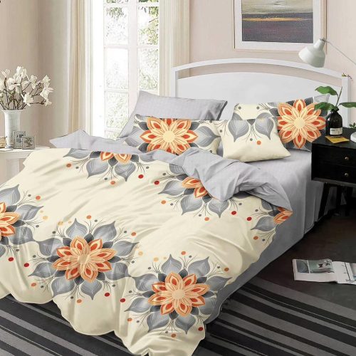 lenjerie crem gri cu flori portocalii