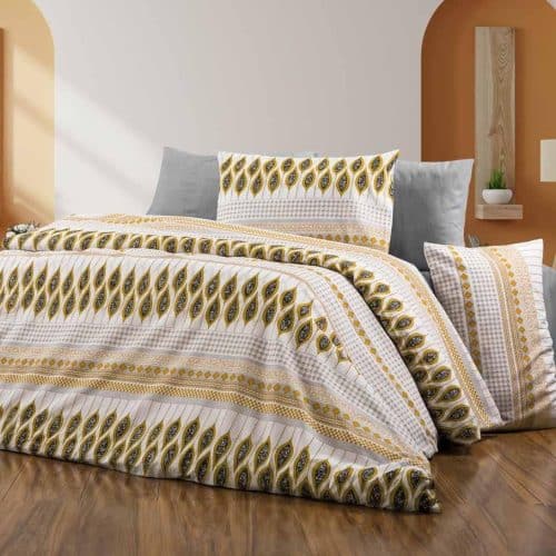 lenjerie de pat bumbac ranforce crem cu ornamente maro