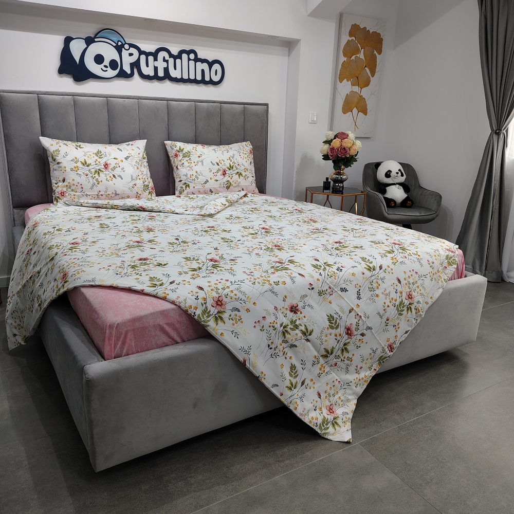 lenjerie de pat ranforce alba cu floricele roz (1) lenjerie de pat ranforce alba cu floricele roz