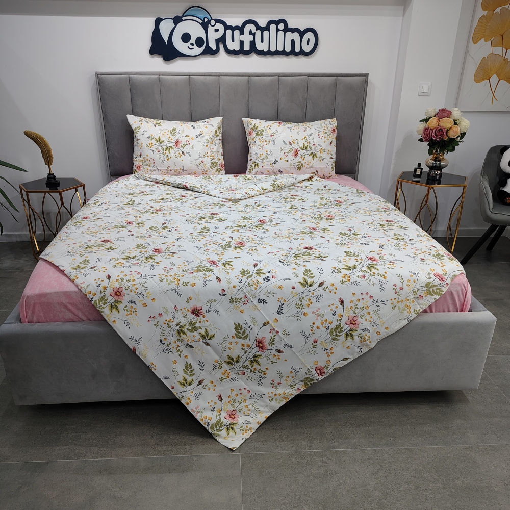 lenjerie de pat ranforce alba cu floricele roz lenjerie de pat ranforce alba cu floricele roz