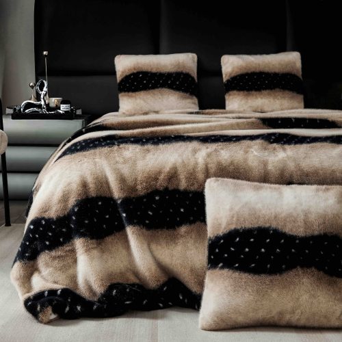 Set Pătură de Lux cu Fermoar din Blana Artificiala de Nurca + 2 Fete de Perna, Pat 2 Persoane, 200 x 230cm - Cashmere - PUF183606-02