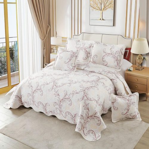 cuvertura alb ivory cu ornamente bej maro crem