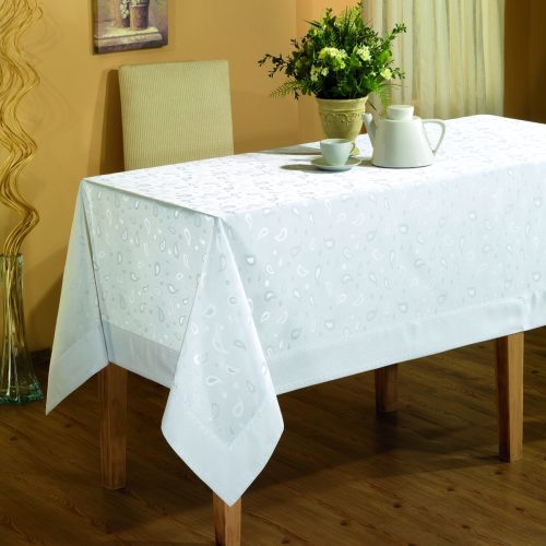 fata de masa impermeabila polyester cu bordura jackline alb