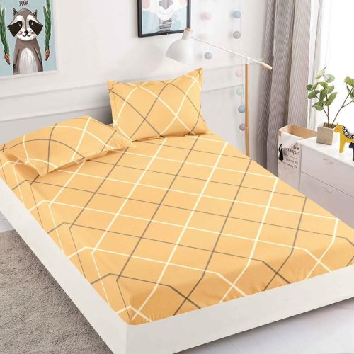 husa de pat galbena cu dungi