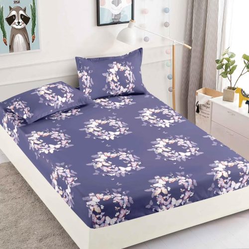 husa de pat mov cu fluturi albi