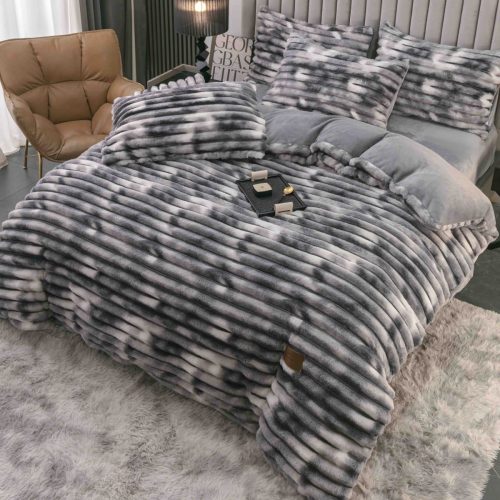 lenjerie cocolino cu dungi cearceaf cu elastic - alb gri