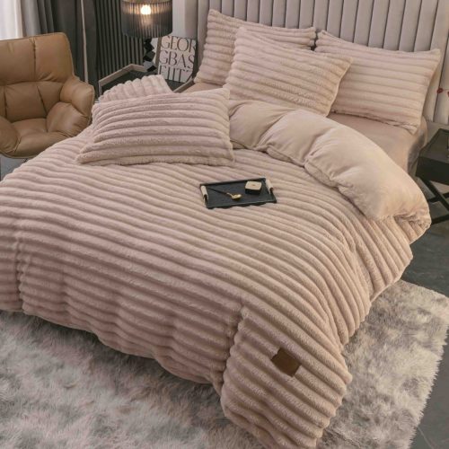 lenjerie cocolino cu dungi cearceaf cu elastic - bej