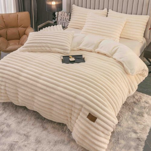 lenjerie cocolino cu dungi cearceaf cu elastic - crem