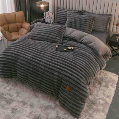 lenjerie cocolino cu dungi cearceaf cu elastic - gri inchis