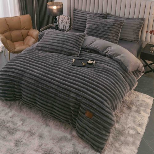 lenjerie cocolino cu dungi cearceaf cu elastic - gri inchis