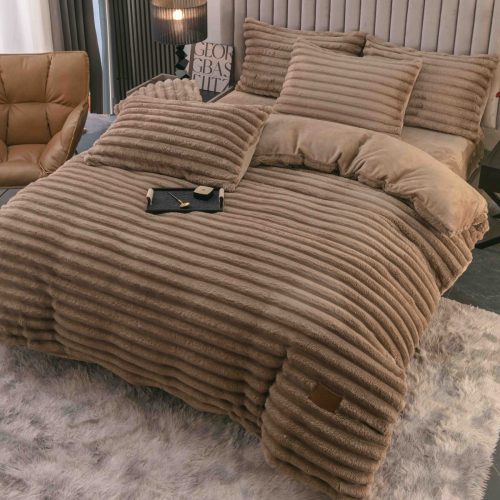 lenjerie cocolino cu dungi cearceaf cu elastic - maro