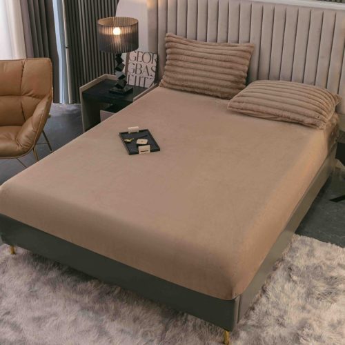 lenjerie cocolino cu dungi cearceaf cu elastic - maro cearceaf