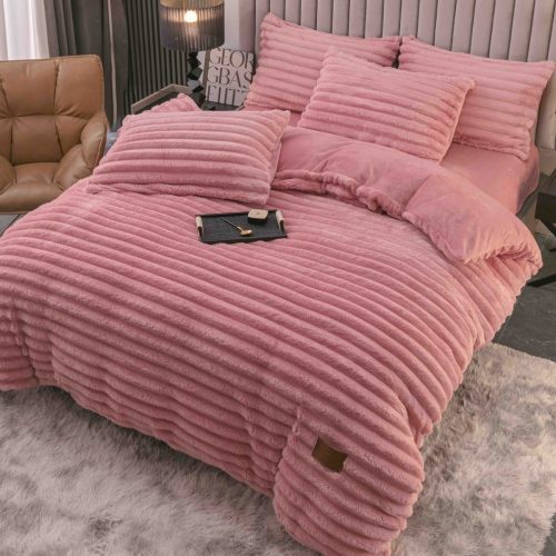 lenjerie cocolino cu dungi cearceaf cu elastic - roz pudra