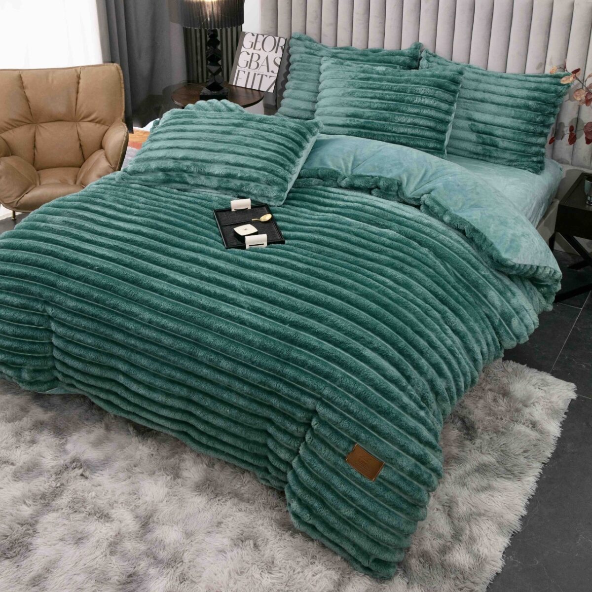lenjerie cocolino cu dungi cearceaf cu elastic - verde deschis