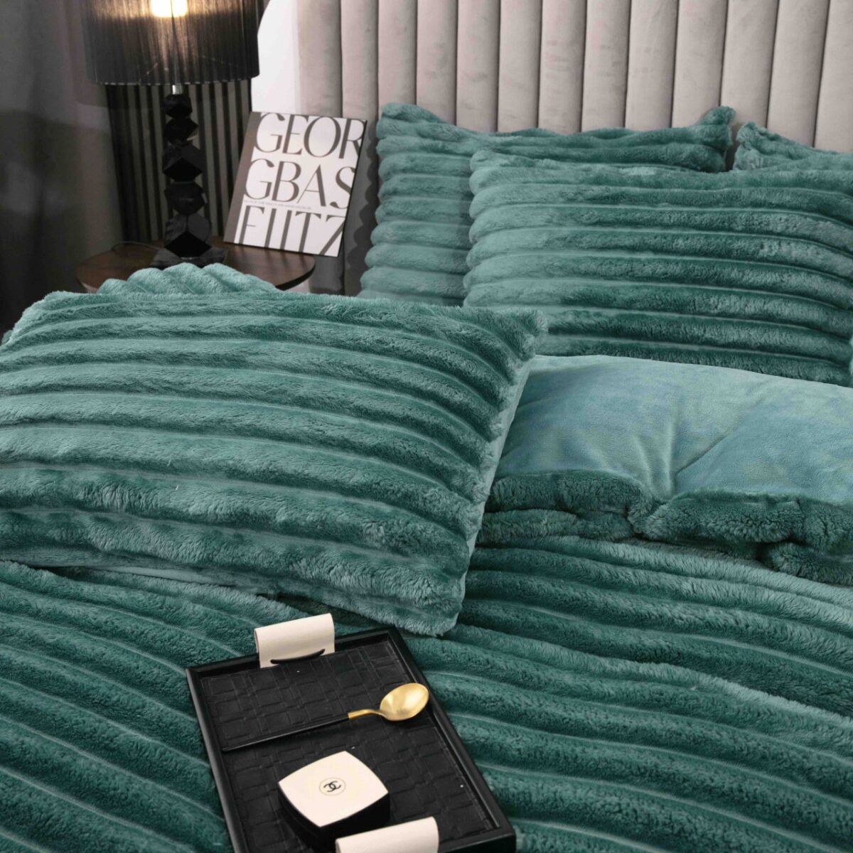 lenjerie cocolino cu dungi cearceaf cu elastic - verde deschis aproape
