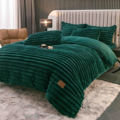 lenjerie cocolino cu dungi cearceaf cu elastic - verde inchis
