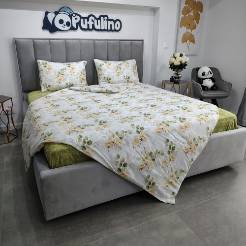 lenjerie bumbac randorce alba cu flori galbene