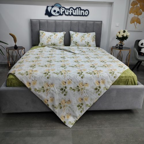 lenjerie bumbac randorce alba cu flori galbene