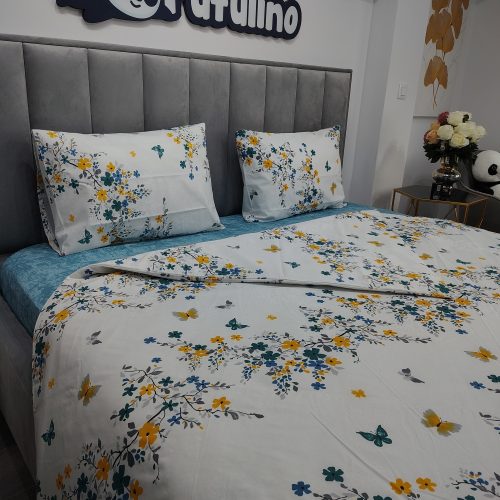 lenjerie de pat ranforcealba cu fluturasi