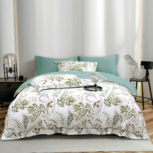 lenjerie la cutie din finet alb turcoaz cu frunze verzi