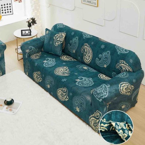 husa canapea verde cu frunze ornamentale single