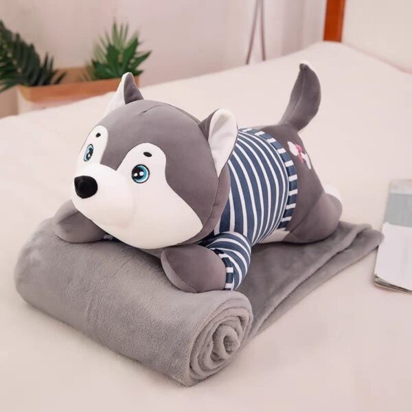 jucarie de plus cu paturica grey husky