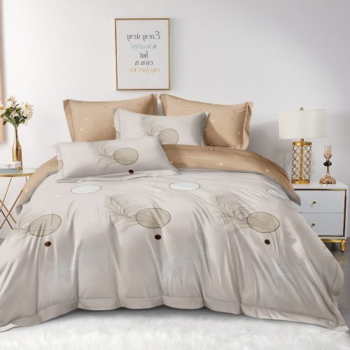 lenjerie 1 persoana cu elastic bej cu fulgi