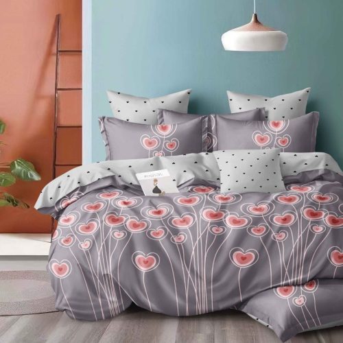 lenjerie 1 persoana cu elastic gri cu inimioare