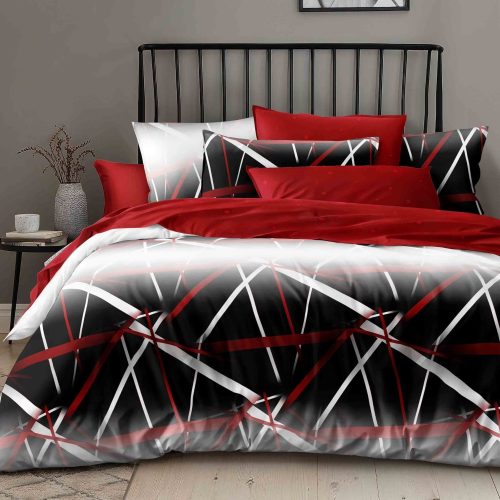 lenjerie 1 persoana cu elastic rosu negru cu dungi