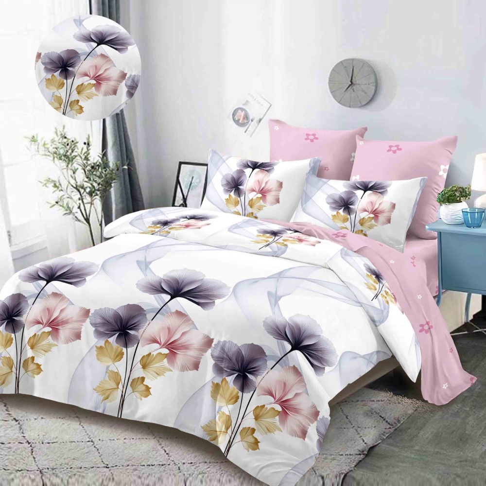 lenjerie alb roz cu flori mari lenjerie alb roz cu flori mari