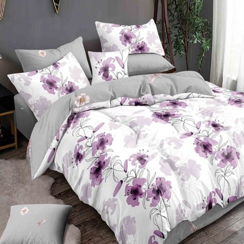lenjerie alba cu flori mov - 2 fete gri