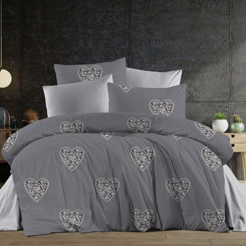 lenjerie bumbac ranforce gri cu inimioare