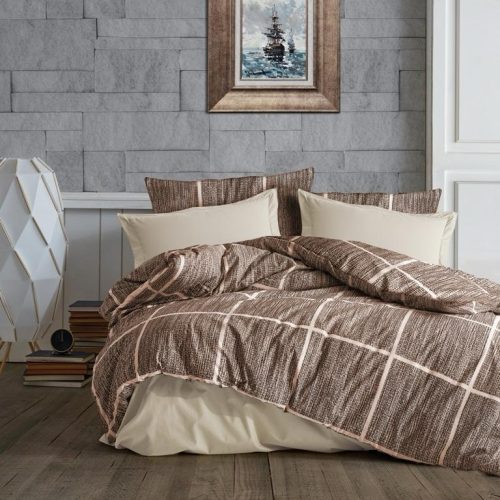 lenjerie bumbac ranforce maro cu dungi