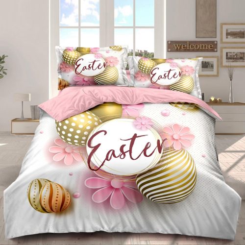 lenjerie de paste model 3 - alb roz cu oua de pasti