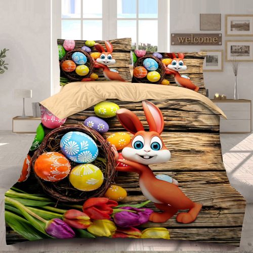 lenjerie de paste model 5 - 3d imitatie lemn cu oua colorate