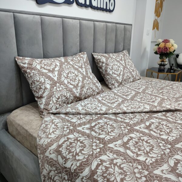 lenjerie de pat bumbac ranforce maro cu ornamente