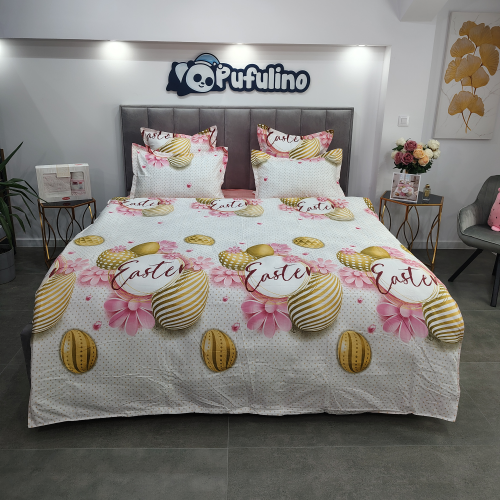 lenjerie de pat finet model de paster cu roz (4)