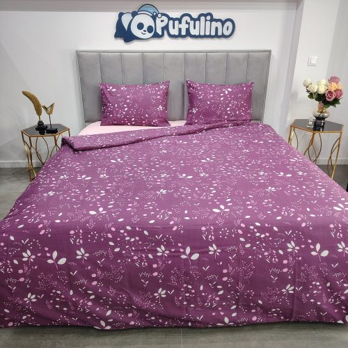 lenjerie de pat ranforce mov cu flori 1