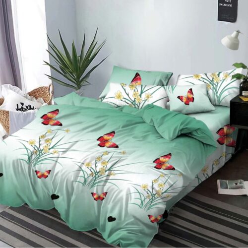 lennjerie de pat material finet vernil cu fluturasi