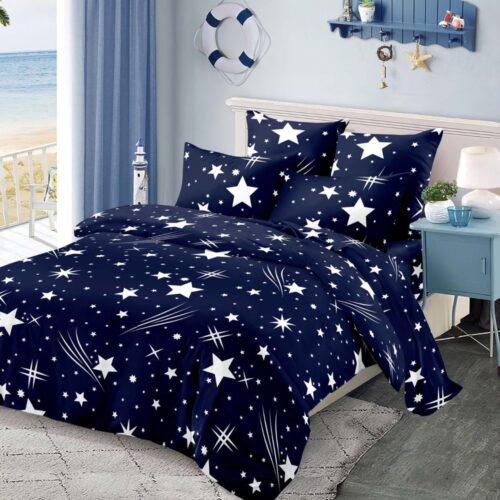 lennjerie de pat material finetroz albastra cu stelute