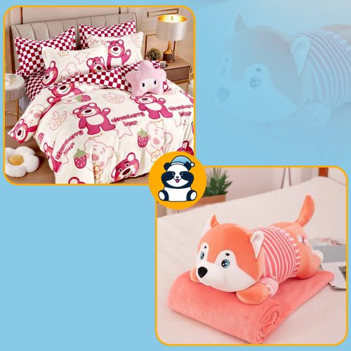 Pachet lenjerie 1 persoana si jucarie Pink bear