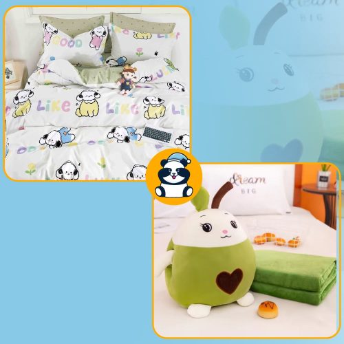 Pachet lenjerie 1 persoana si jucarie green apple