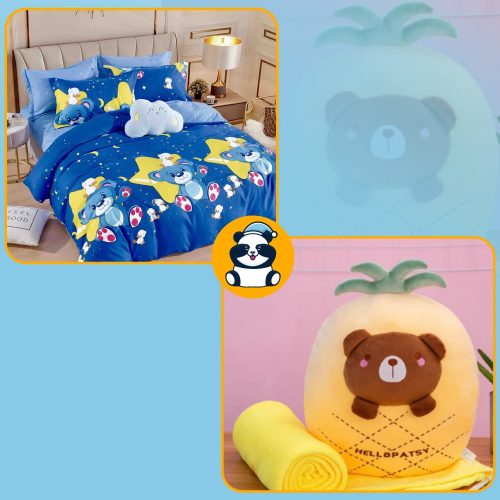 Pachet lenjerie 1 persoana si jucarie yellow bear