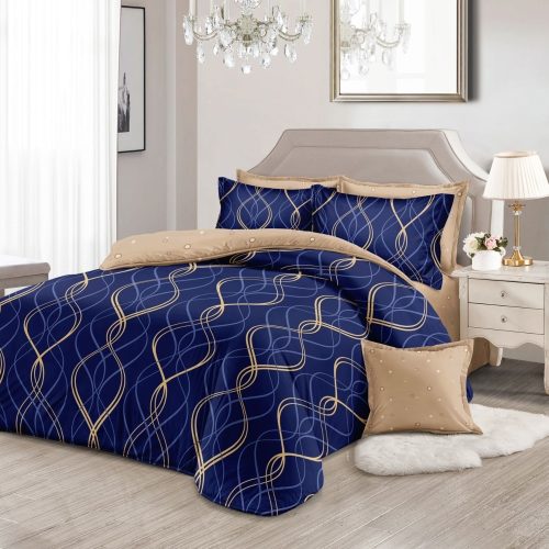 lenjerie albastra cu dungi aurii bej