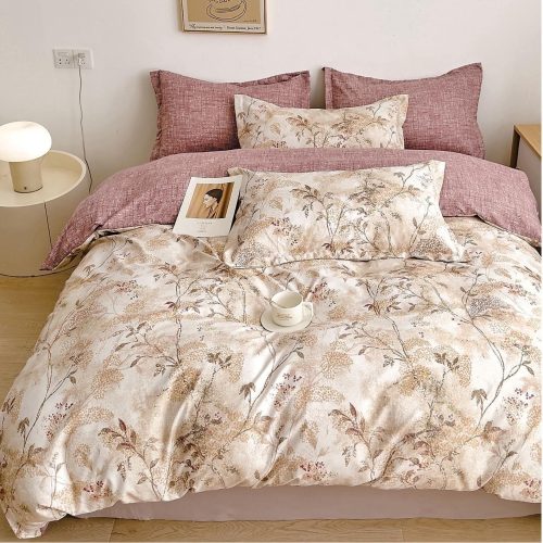 lenjerie bej roz cu flori tropicale