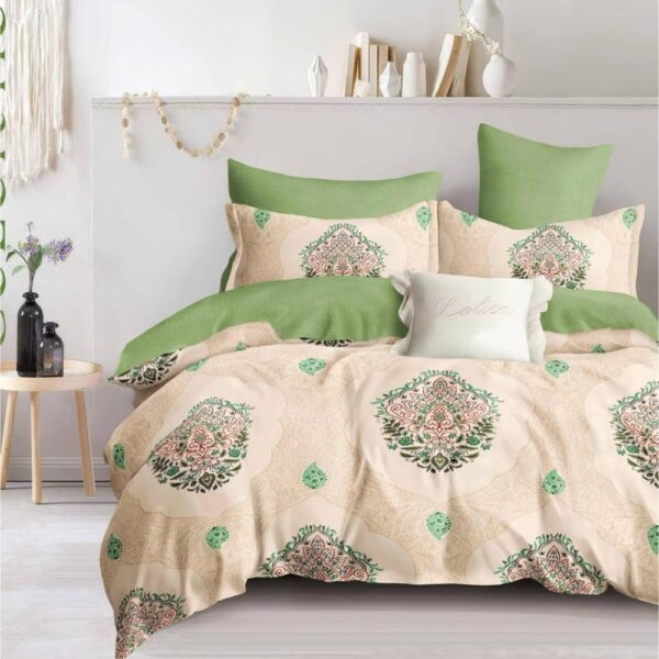 lenjerie bej verde cu ornamente
