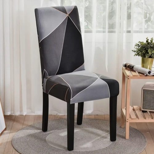 husa scaun velvet cu forme geometrice gri