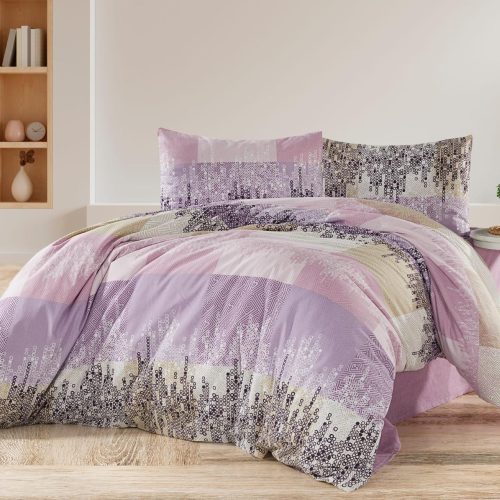 lenjerie bumbac ranforce lila cu flori